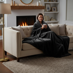 Person relaxing with heated blanket