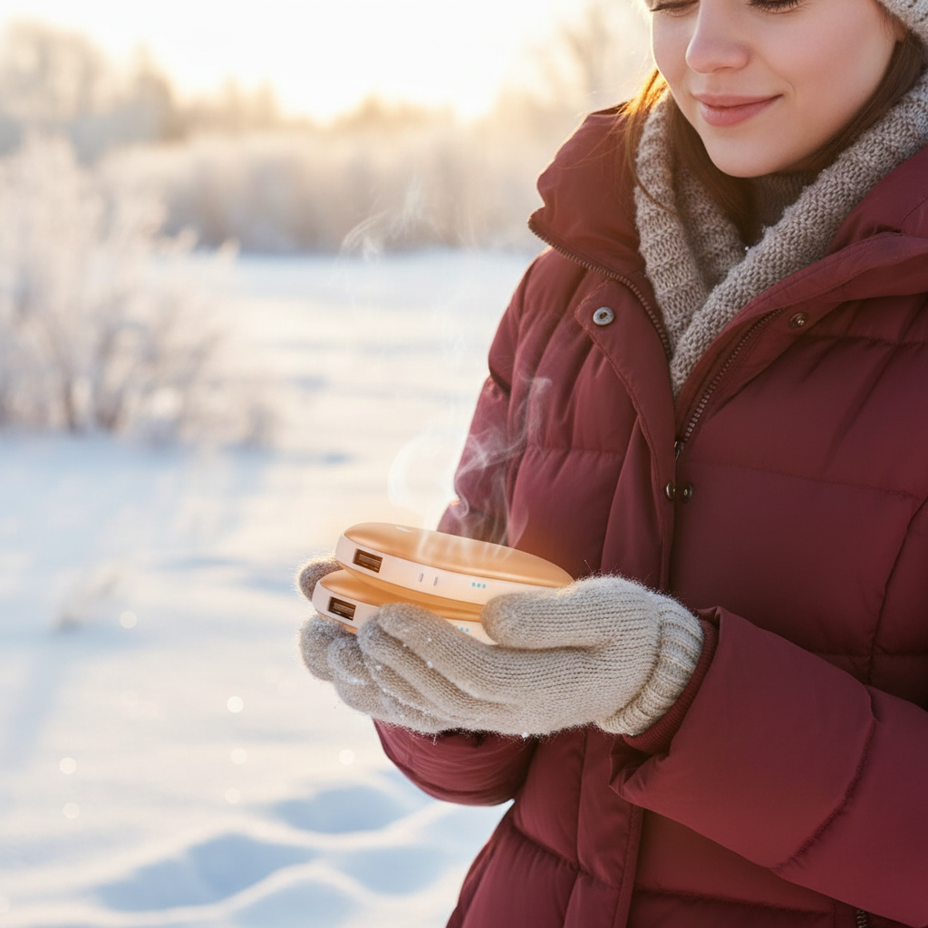 Warmify Duo warming hands outdoors